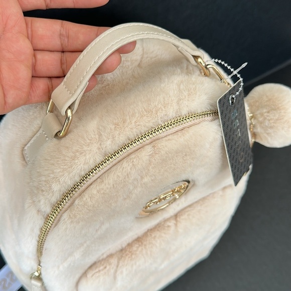 New Guess Cream Plush Mini Backpack with Faux Fur